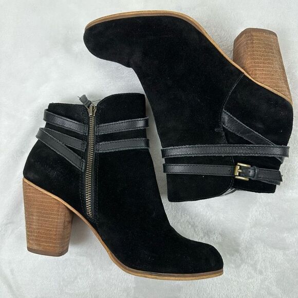 BP Women's Size 9.5 Suede Leather Ankle Booties Stacked Heel Strap Buckle Ankle - Picture 4 of 10
